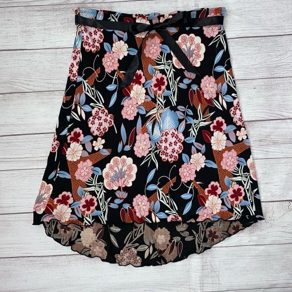 To the max women S floral print hi-low skirt w/satin tie belt